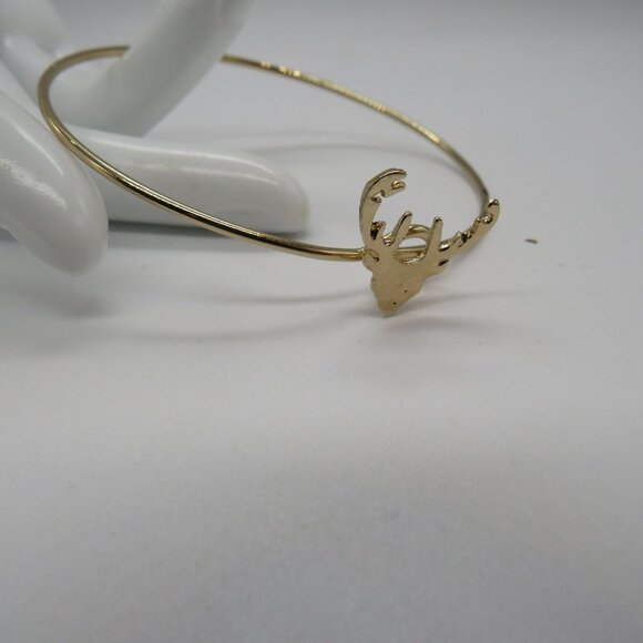 Deer Bracelet Buck Head Antler Silhouette Bangle Gold Tone Dainty - Picture 9 of 11